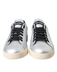 Dolce & Gabbana Silberne Portofino-Sneakers aus Kalbsleder Herren Schuhe