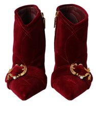 Dolce & Gabbana Dunkelrote Samtstiefeletten mit Schnalle