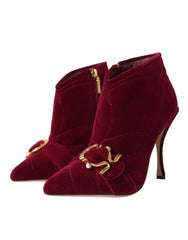 Dolce & Gabbana Dunkelrote Samtstiefeletten mit Schnalle