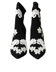 Dolce & Gabbana – Slipper mit Stickerei in Schwarz und Weiß