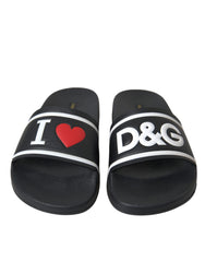 Dolce & Gabbana Schwarze Leder I Love D&G Sandalen Slides Schuhe