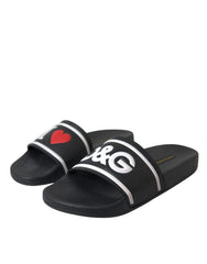 Dolce & Gabbana Schwarze Leder I Love D&G Sandalen Slides Schuhe