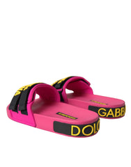 Dolce & Gabbana Pink Schwarz Logo Beachwear Flats Sandalen Schuhe