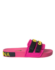 Dolce & Gabbana Pink Schwarz Logo Beachwear Flats Sandalen Schuhe
