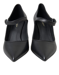 Dolce & Gabbana Schwarze Leder Logo Absatzschuhe Mary Janes Pumps