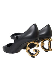 Dolce & Gabbana Schwarze Leder Logo Absatzschuhe Mary Janes Pumps