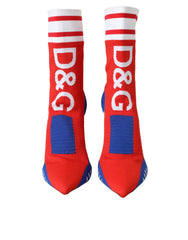 Dolce & Gabbana – Rot-blaue Stretch-Stiefeletten im Sockenstil mit Logo