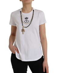 Dolce & Gabbana Weißes Baumwoll-T-Shirt mit kurzen Ärmeln und Halskette