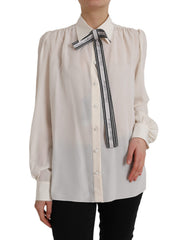 Dolce & Gabbana Off-White Langärmelige Bluse mit Knopfleiste