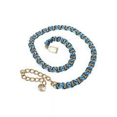 Dolce & Gabbana Blauer geflochtener Goldmessingketten-Taillengürtel
