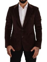 Dolce & Gabbana – Brauner Cord-Slim-Fit-Mantel mit DG-Logo-Blazer