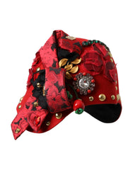 Dolce & Gabbana Roter Kristall Gold Rosen Brosche Verzierter Hut