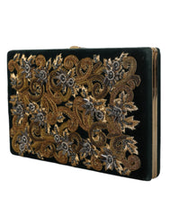 Dolce & Gabbana Clutch aus schwarzem Samt mit Goldrahmen, Abendtasche
