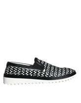 Dolce & Gabbana Schwarz Weiß geflochtene Herren Loafer Slipper Schuhe