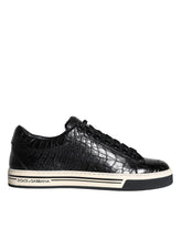 Dolce & Gabbana Schwarze Leder Herren Low Top Sneakers Schuhe