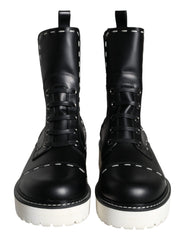 Dolce & Gabbana – Schwarze Combat-Stiefel aus Leder mit halbhoher Wade
