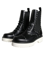 Dolce & Gabbana – Schwarze Combat-Stiefel aus Leder mit halbhoher Wade