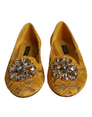 Dolce & Gabbana – Senfgelbe Ballerinas mit Kristallen und Spitze