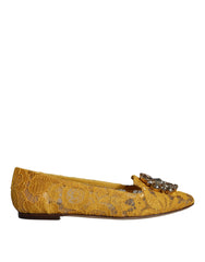 Dolce & Gabbana – Senfgelbe Ballerinas mit Kristallen und Spitze