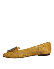 Dolce & Gabbana – Senfgelbe Ballerinas mit Kristallen und Spitze