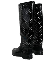 Dolce & Gabbana – Kniehohe Stiefel aus Gummi mit schwarzen Punkten