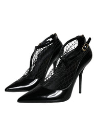 Dolce & Gabbana Schwarze Mesh Lackleder Pumps Schuhe