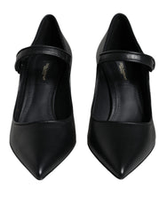 Dolce & Gabbana Schwarze Leder Logo Absatzschuhe Mary Janes Pumps