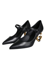 Dolce & Gabbana Schwarze Leder Logo Absatzschuhe Mary Janes Pumps