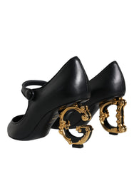 Dolce & Gabbana Schwarze Leder Logo Absatzschuhe Mary Janes Pumps