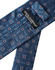 Dolce & Gabbana Blau Gemusterte 100% Seide Verstellbare Herrenkrawatte