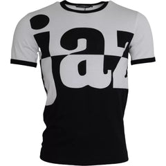 Dolce & Gabbana Schwarz Weißes T-Shirt mit Jazz-Print und kurzen Ärmeln aus Baumwolle