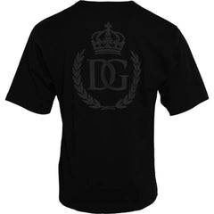 Dolce & Gabbana Schwarzes T-Shirt aus Baumwolle mit geprägtem Logo und Rundhalsausschnitt