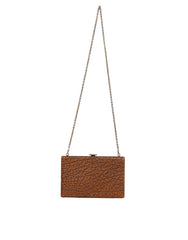 Dolce & Gabbana – Clutch aus braunem Leder mit goldenem Rahmen und kleiner Umhängetasche