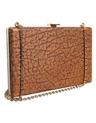 Dolce & Gabbana – Clutch aus braunem Leder mit goldenem Rahmen und kleiner Umhängetasche