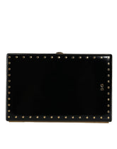 Dolce & Gabbana Zwart Lederen Studs Goudkleurige Frame Clutch Avondtas