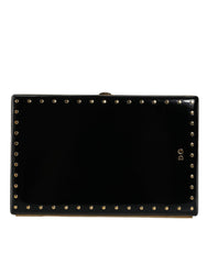 Dolce & Gabbana – Clutch mit goldenem Rahmen und Nieten aus schwarzem Leder, Abendtasche