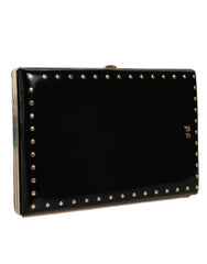 Dolce & Gabbana – Clutch mit goldenem Rahmen und Nieten aus schwarzem Leder, Abendtasche