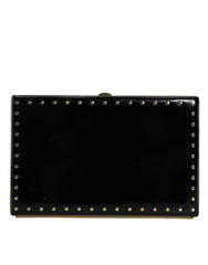 Dolce & Gabbana – Clutch mit goldenem Rahmen und Nieten aus schwarzem Leder, Abendtasche