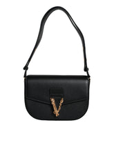Versace Zwart generfd kalfsleder logotas met schouderband