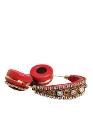 Dolce & Gabbana Rote Nappaleder-Kopfhörer mit Blumen-Kristallen