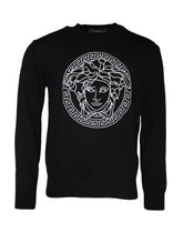 Versace Zwarte Medusa Geborduurde Ronde Hals Trui