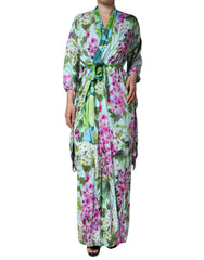 Dolce & Gabbana Wickelkleid aus Stretch-Seide mit mehrfarbigem Blumenmuster
