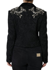Dolce & Gabbana Schwarze Jacquardjacke mit Kristallblumenmuster