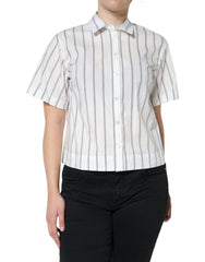 Dolce & Gabbana Weiß Gestreiftes Kurzärmliges Poloshirt mit Kragen