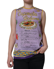 Dolce & Gabbana Lila Seiden-Tanktop mit Caponata Siciliana Print