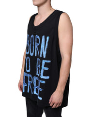 Dolce & Gabbana Schwarzes Baumwoll-T-Shirt „Born To Be Free“ ohne Ärmel