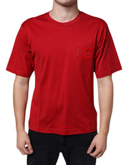 Dolce & Gabbana Rotes Baumwoll-T-Shirt mit DG-Logo und Rundhalsausschnitt