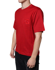 Dolce & Gabbana Rotes Baumwoll-T-Shirt mit DG-Logo und Rundhalsausschnitt