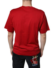 Dolce & Gabbana Rotes Baumwoll-T-Shirt mit DG-Logo und Rundhalsausschnitt