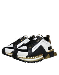 Dolce & Gabbana Weißgold Schwarz Leder SUPER KING Sneakers Schuhe